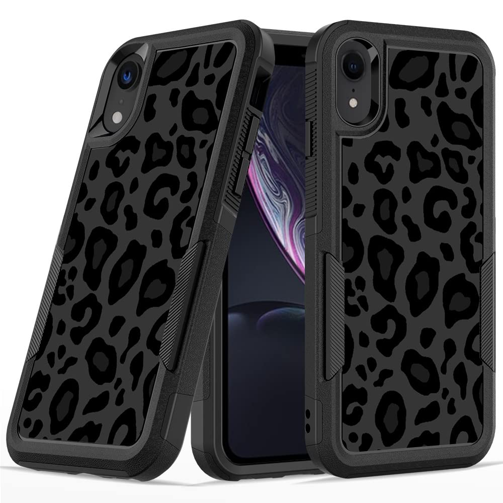 KUMTZO Designed for iPhone XR Black Leopard Case, Heavy Duty Protection Shockproof Dropproof Case, Cute Black Leopard Cheetah Cover for Women Girls iPhone XR 6.1 inch