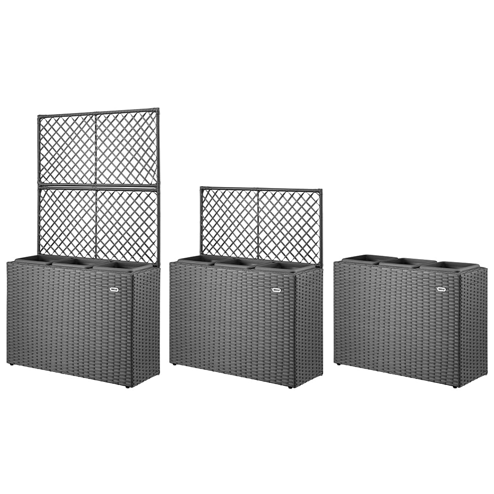 BAKAJI Jardinière à treillis en polyrotin, 3 pots amovibles, conteneurs pour plantes, potager vertical d'extérieur, design résistant aux rayons UV, jardin, balcon, terrasse, plante grimpante (gris)