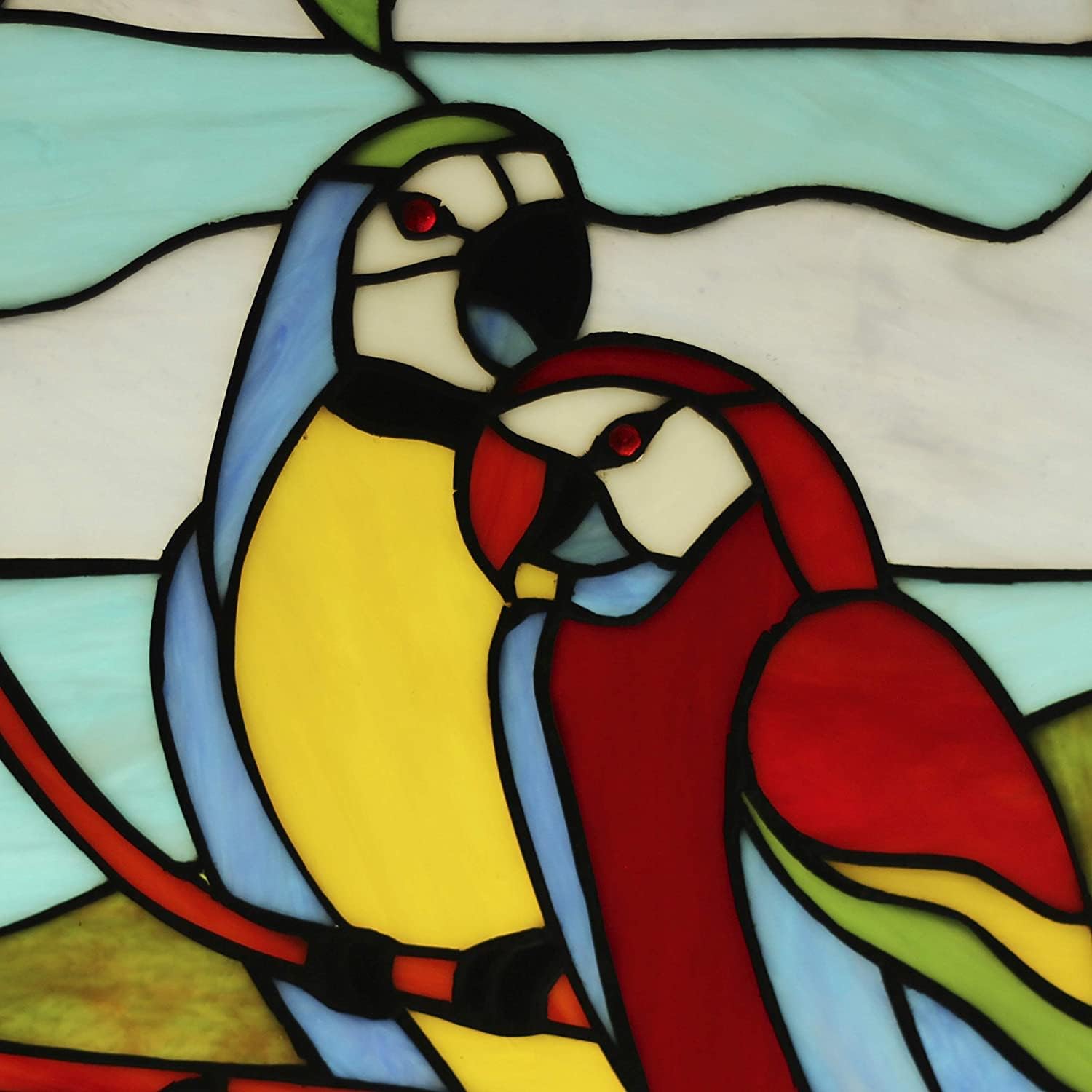 Chloe Lighting Macaw Love-Birds Tiffany-Style Animal 24" Height Stained Glass Window Panel, Multi-Colored