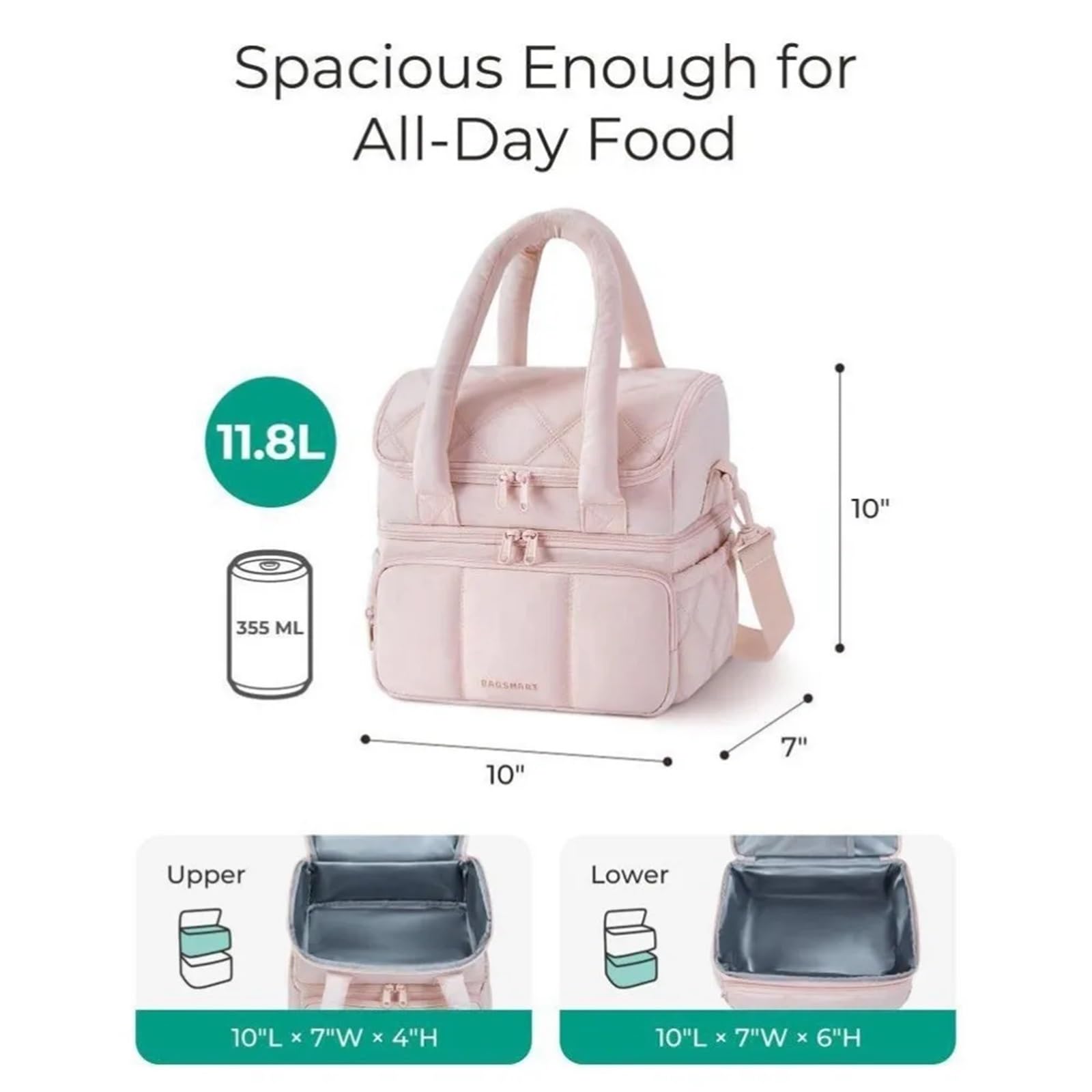 Bolsa térmica doble for el almuerzo, hermética y reutilizable, ideal for trabajo o la escuela Para Trabajo, Escuela, Viajes, Salidas(Beige A)