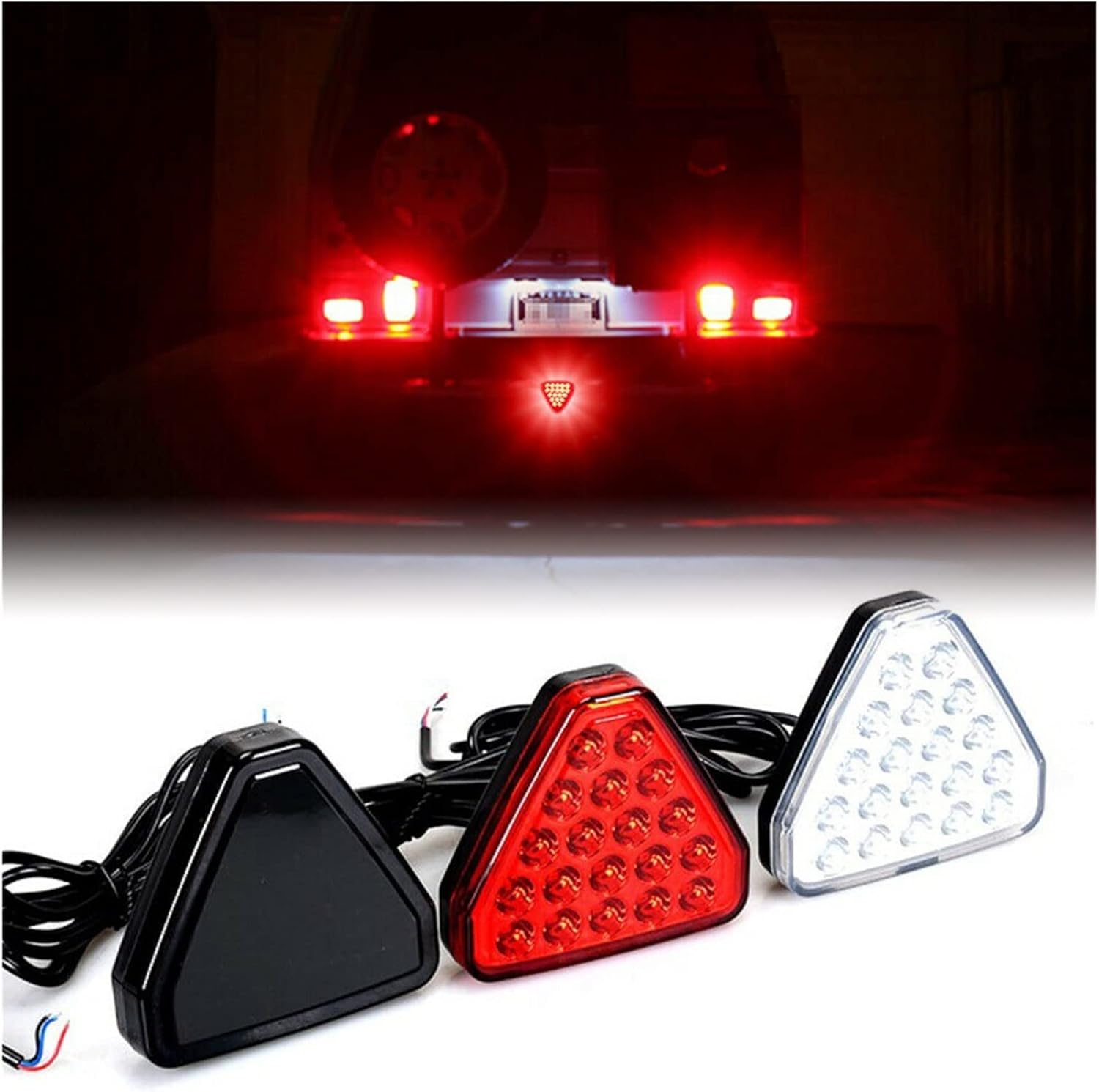 Brake Signal Lamp F1 Style Triangle Sporty LED Rear Fog Light Tail Third Brake Lamp Tail Stop Strobe Light(Black)