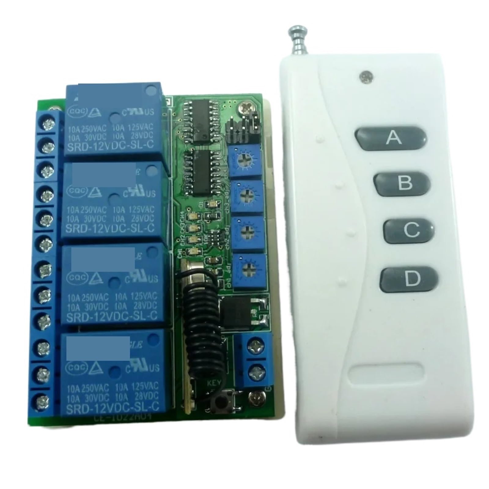 Télécommande switch 12V récepteur relais sans fil 4 canaux émetteur RF interlock delay pour moteur