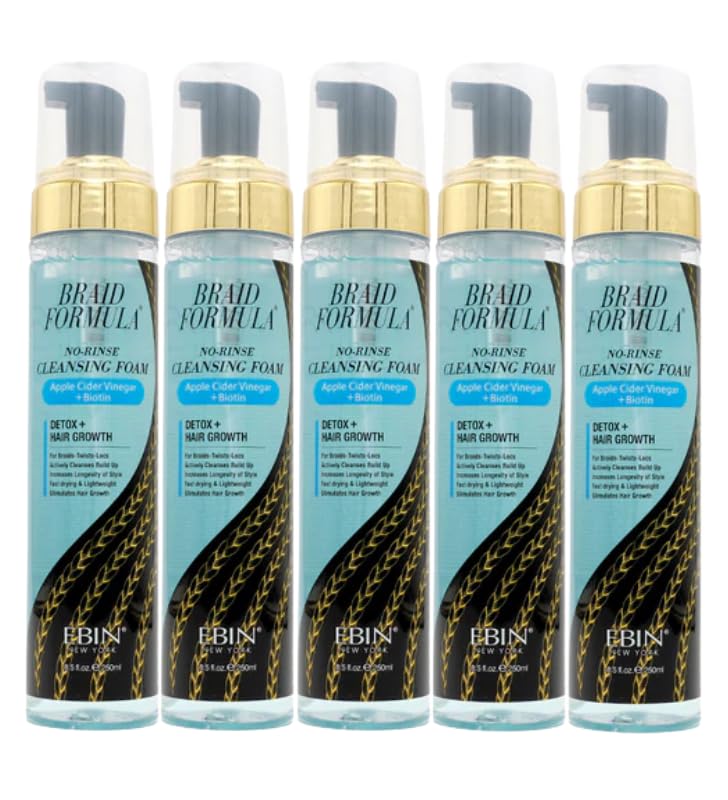 EBIN NEW YORK Foam Cleanser – 5x Braid Formula No-Rinse Cleansing Foam 8.5oz with Apple Cider Vinegar & GreenApple Scalp Care Bundle – Rinse-Ease Hair Refresh & Build-Up Removal Gift Set (5 Items)
