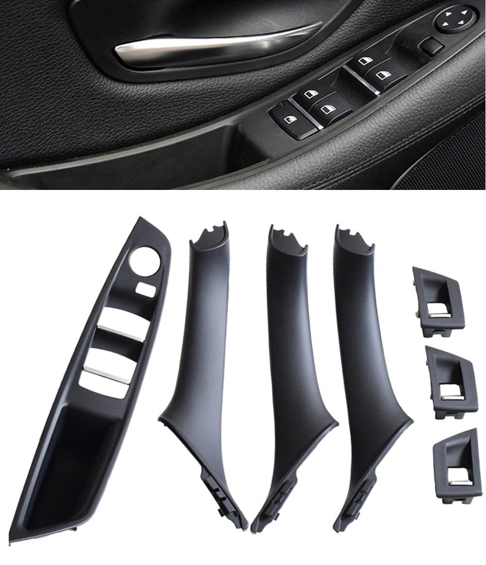 Seitentürgriff für BMW 5er-Serie F10 F11, Innentür-Zuggriff-Verkleidungs-Kits, Ersatz-Fensterschalter, Armlehnenverkleidung für BMW 520, 523, 525, 528, 530, 535 (Schwarz, Einzelne Löcher-7PCS)