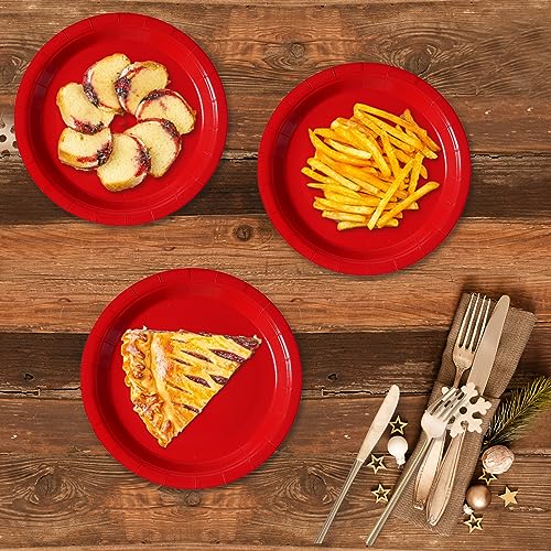 Image of Red Disposable Paper Plates, 7 Inch Dessert Cake Plates, 50 Count Bulk | Sturdy and Durable Party Plates, for Birthday, Baby & Bridal Showers, Halloween, Christmas,BBQ, Weddings,for Cake & Snacks