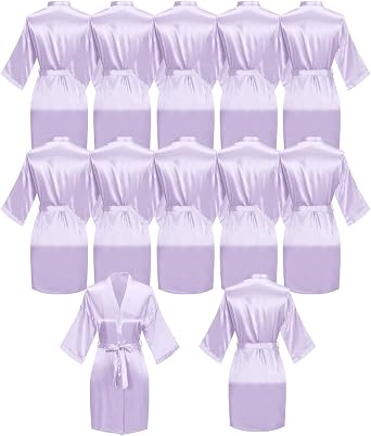 goodmansam 12 Pcs Silky Satin Kimono Robes Bride Bridesmaid Bathrobe for Women Short Sleepwear for Wedding Birthday Party