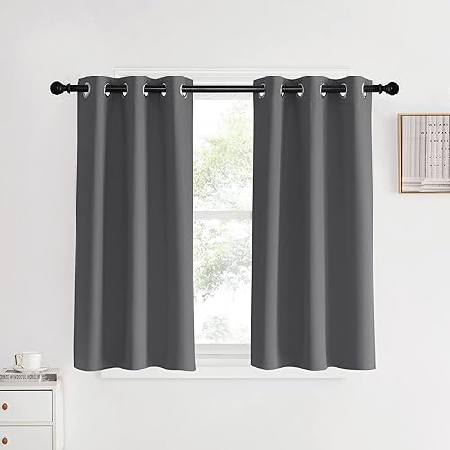NICETOWN Blackout Curtains & Drapes for Bedroom, Grey, W34 x L40, Set of 2, Triple Weave Grommet Top Thermal Insulated Light Blocking Panels for Bathroom/Living Room