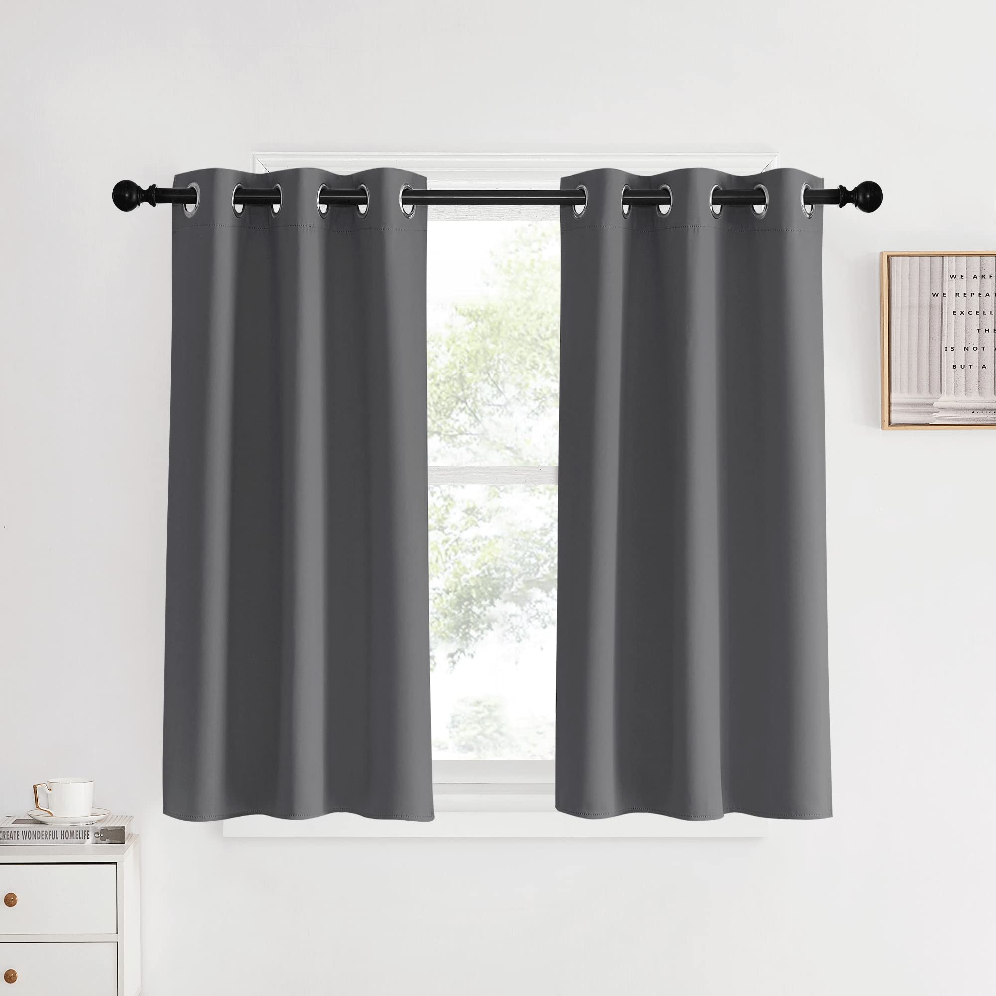 NICETOWN Blackout Curtains &amp; Drapes for Bedroom, Grey, W34 x L40, Set of 2, Triple Weave Grommet Top Thermal Insulated Light Blocking Panels for Bathroom/Living Room