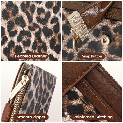 Image of Pomelo Best Wallet Women Bifold Leather Wallets for Women Credit Card Holder with ID Window Zipper Coin Pocket Leopard Print