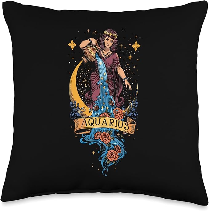 Aquarius Zodiac Sign Water Bearer Astrology Birthdate Throw Pillow