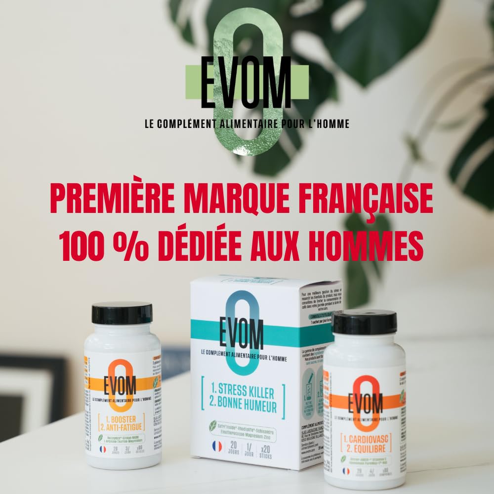 EVOM CardioVasc Équilibre - Complément alimentaire coeur, cholestérol et tension - Ail Noir ABG10+®, Olivier BENOLEA®, Vitamine C liposomale, Cannelle, Cassis, NAC - 80 comprimés - Complément Hommes