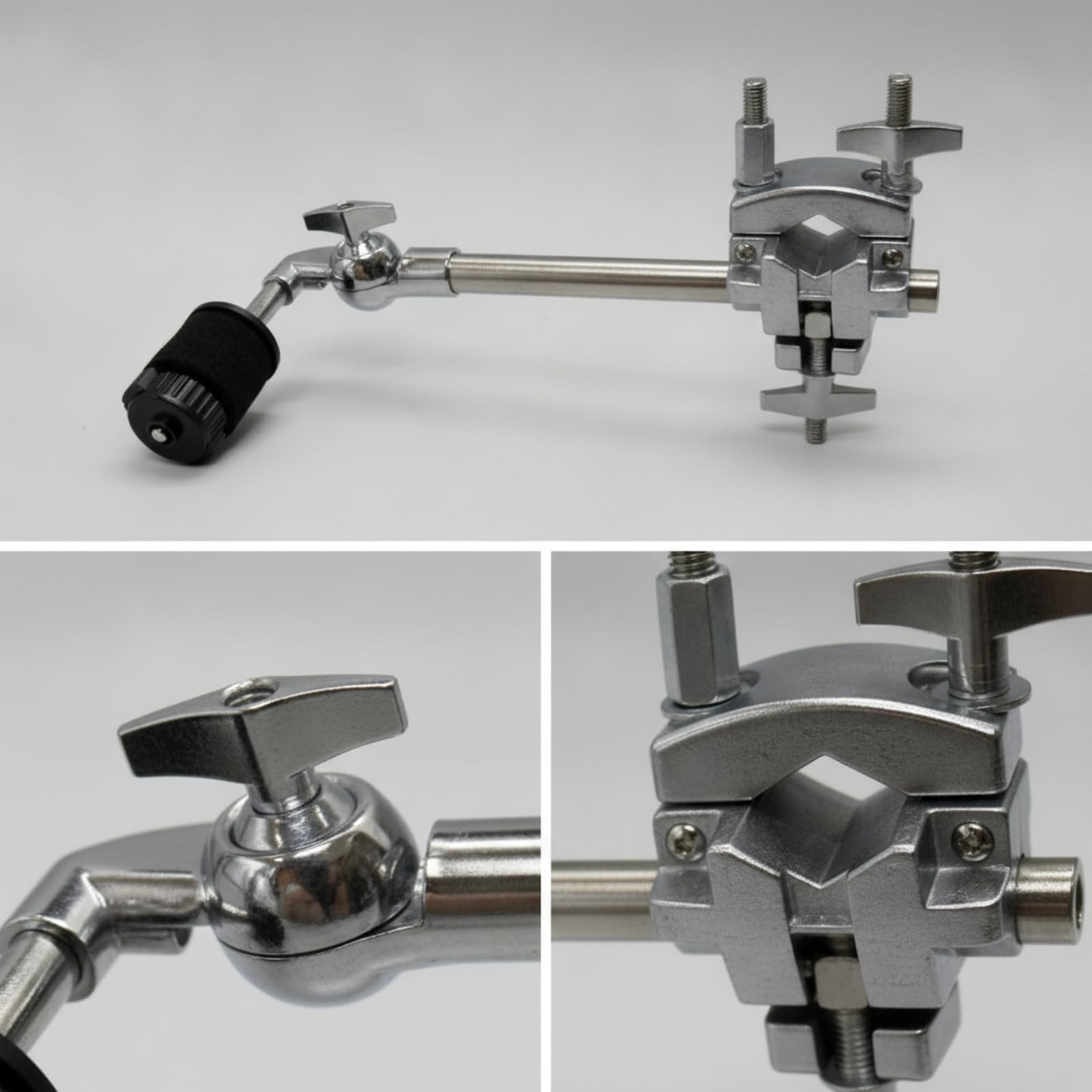 Support Percussion en Métal avec Fixation Multifonction et Tige Cymbale Réglable pour Batterie Acoustique et Électronique, Tige De Cymbale Droite Longue + Pince Multifonction