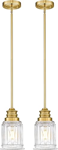 Miniatura 9 de Lámpara colgante de granja para isla de cocina, HWH lámpara colgante con acabado de bronce aceitado, lámpara colgante individual de 1 luz, vidrio