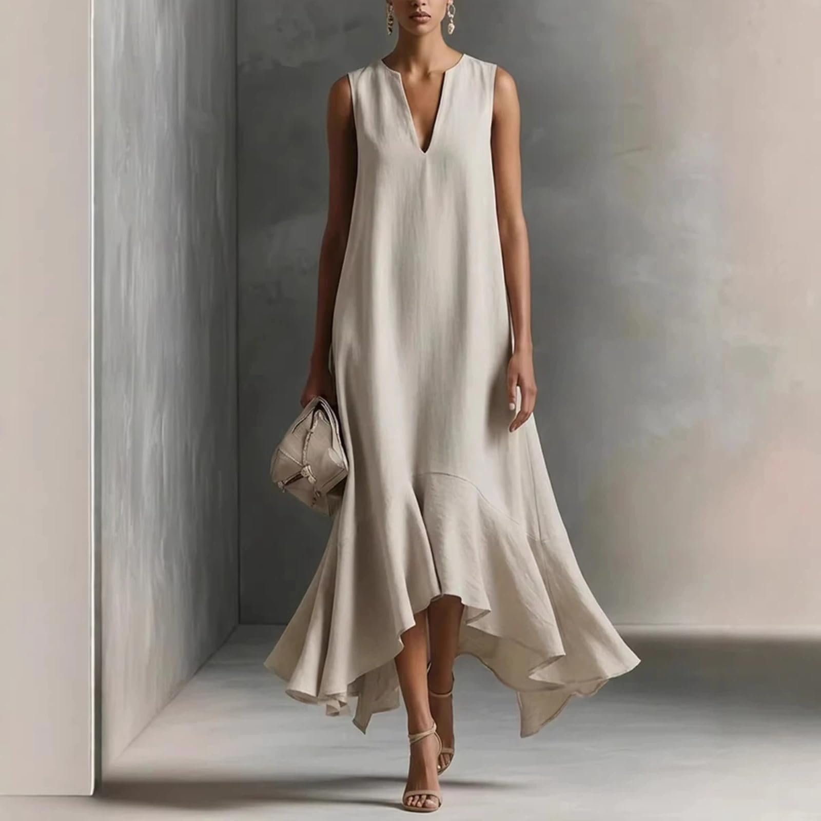 Vestido Casual de Escote en V Verano Casual Elegante y de Moda