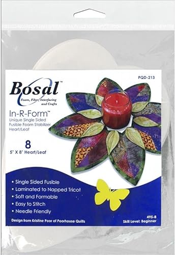 Bosal Estabilizador de espuma fusible de una sola cara en forma de corazónhoja de 5 x 8 pulgadas, 8 piezas (495-B)
