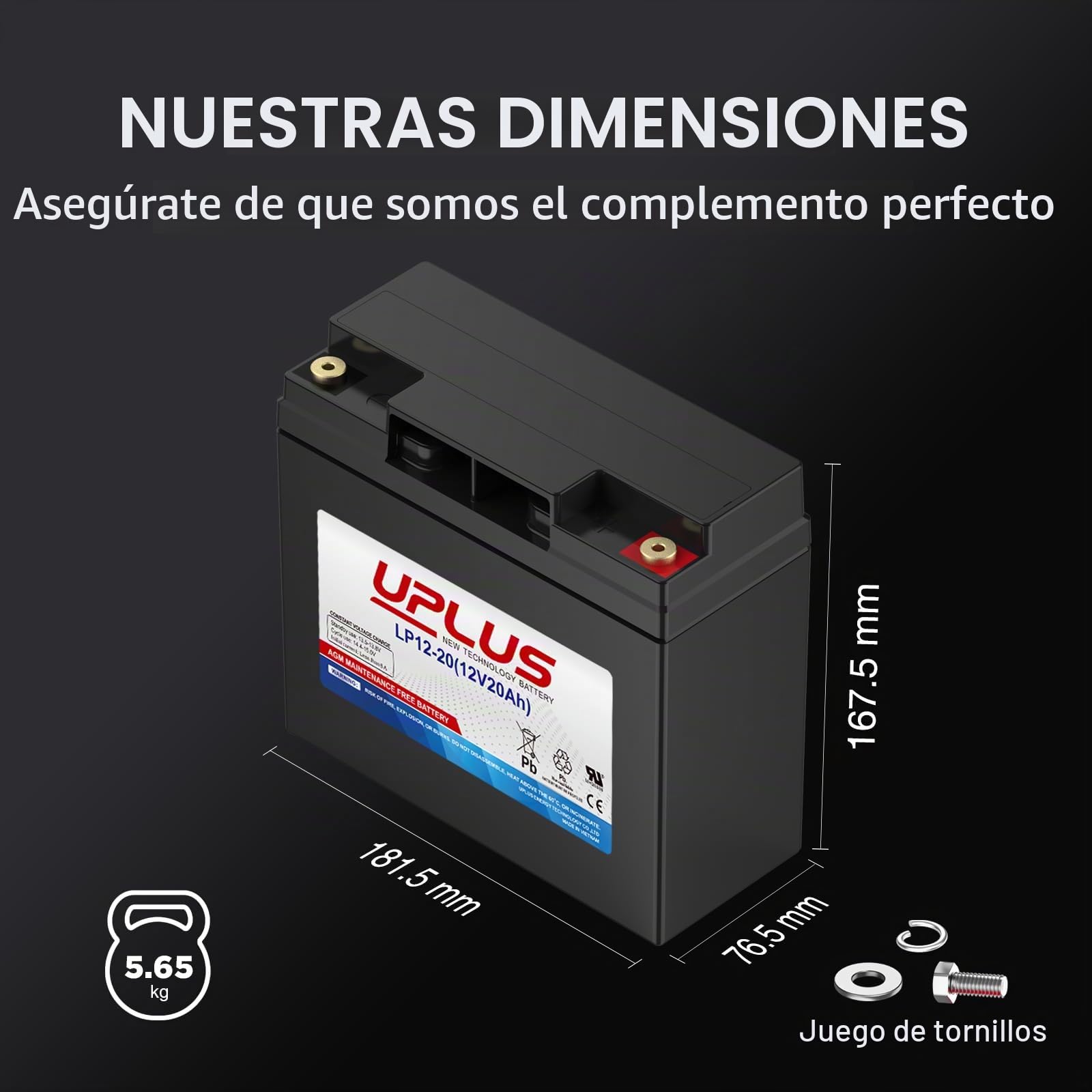 UPLUS - Batería recargable de plomo ácido sellada LP12-20 de 12 V 20 Ah, baterías AGM-SLA de ciclo profundo, terminal M5, para cortacésped, carrito de golf, scooter de movilidad, silla eléctrica,