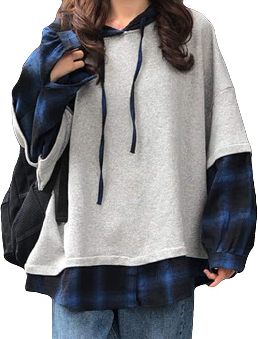 Amazon ニカ レディース フードパーカー 冬 トレーナー パーカー ゆる 可愛い トップス アウター 柔らかい チェック柄 韓国ファッショングレー トレーナー パーカー 通販