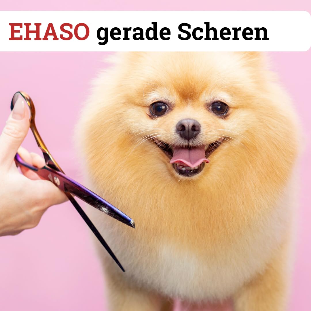 EHASO Hochwertige Gerade Hundeschere aus - Für langhaar & kurzhaar - 17 cm - Fellschere für Hunde & Katzen - Profischere für Jede Art von Fell direkt Solingen