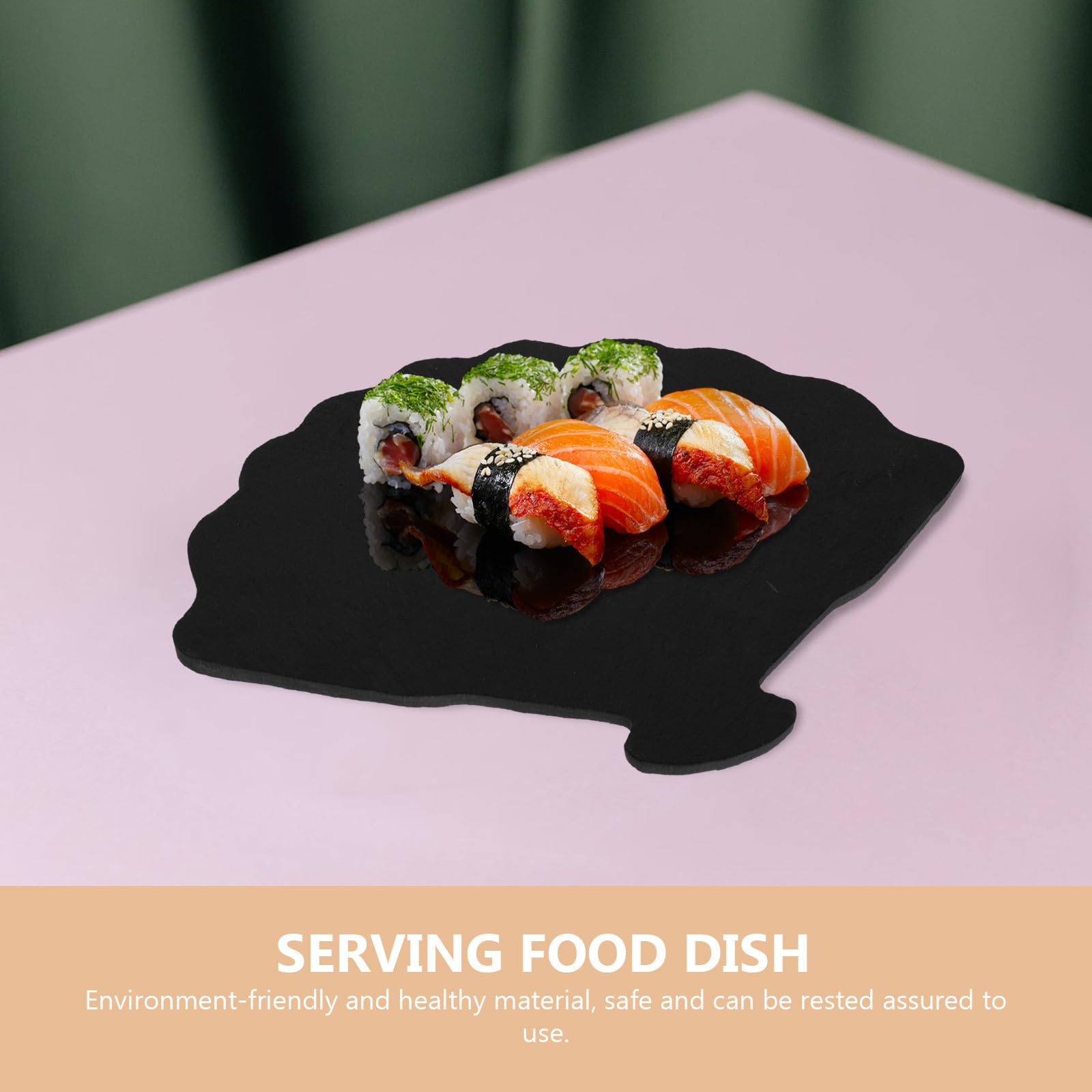 Plato Abanico para Sushi y Bistec de Pizarra Negra, Fácil de Limpiar | Restaurante Occidental y Postres, Diseño Seguro y Saludable, Uso Doméstico, Acabado Negro