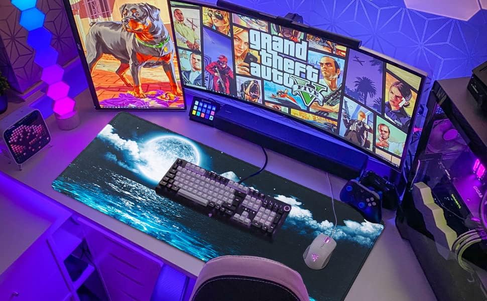 Miniatura 6 de ETZ Alfombrilla para mouse (31.5 × 11.8 × 0.12 pulgadas), alfombrilla de escritorio grande extendida, bordes cosidos, base de goma antideslizante,