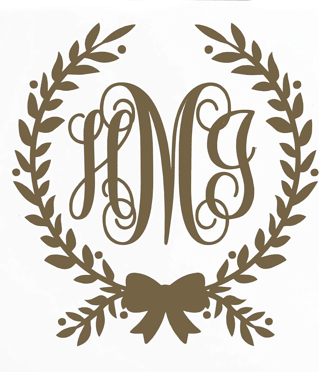 Custom Initial Monogram Vinyl Decal Bumper Sticker, for Tumblers, Laptops, Car Windows - Bow and Wreath Script Letter Design