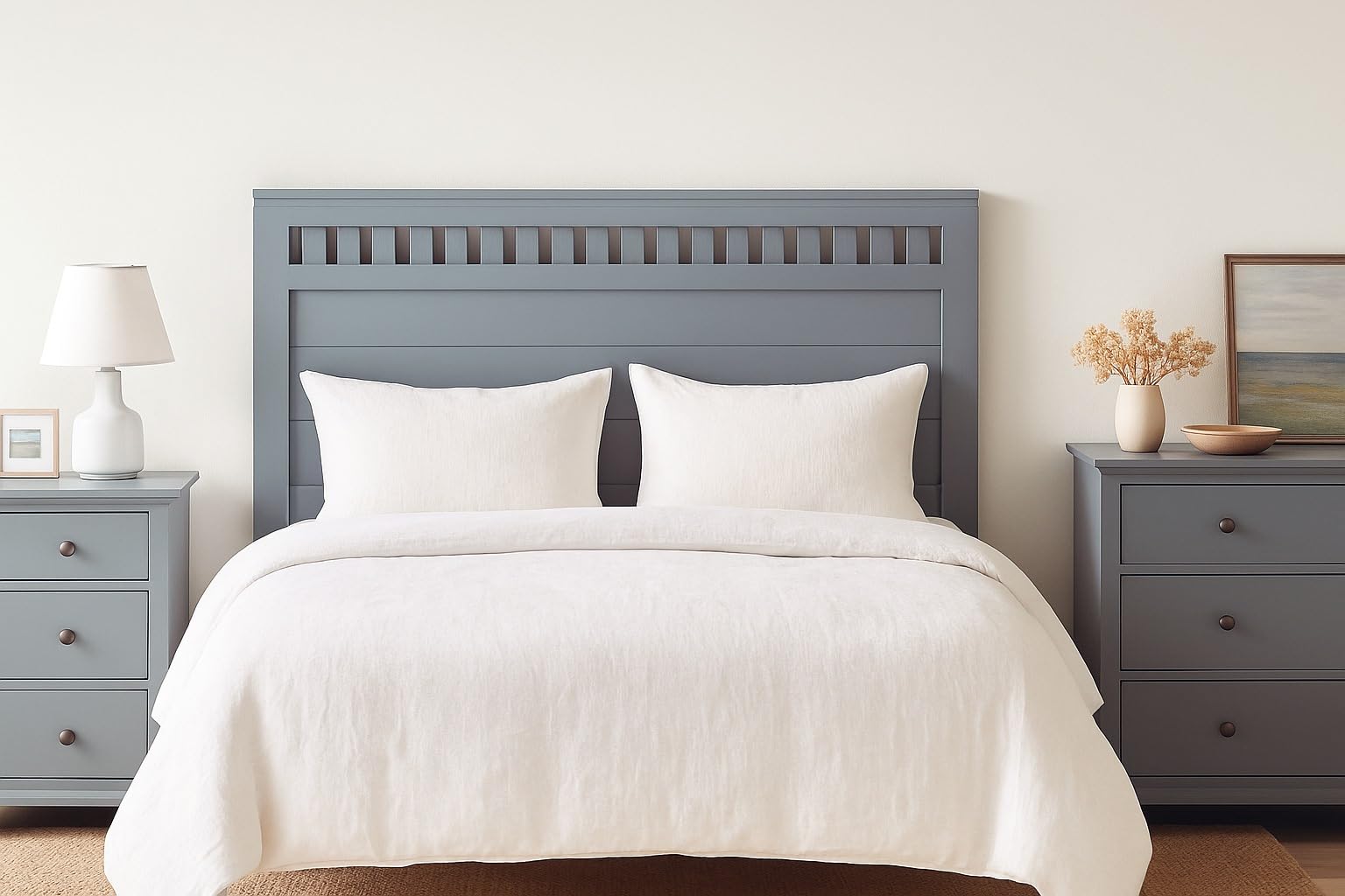 Muebles Cabecero de Madera Bora, Acabado en Azul Acero, para Pared. para Camas de 135 | Cabezal Madera Pino | Dormitorio Matrimonio (Cama 135 (145 cm))