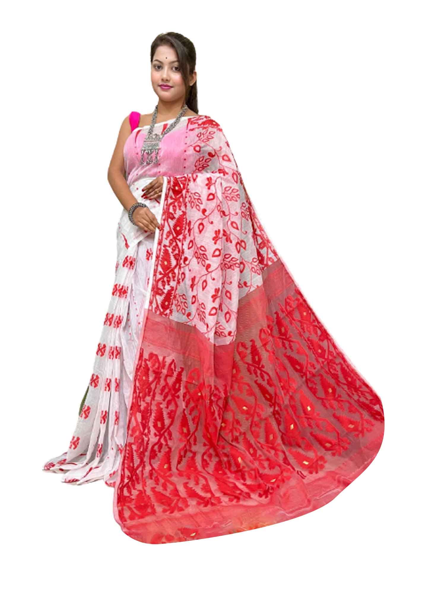 Sari indio Dhakai Jamdani de algodón ligero sari musulmán cómodo con zari pallu 949d 4