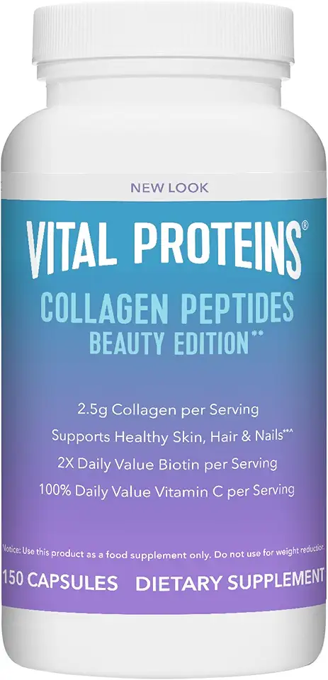 Vital Proteins Collagen Peptides Beauty Edition Capsules, 2.5g of Collagen Per Serving with Biotin and Vitamin C, 30 Servings