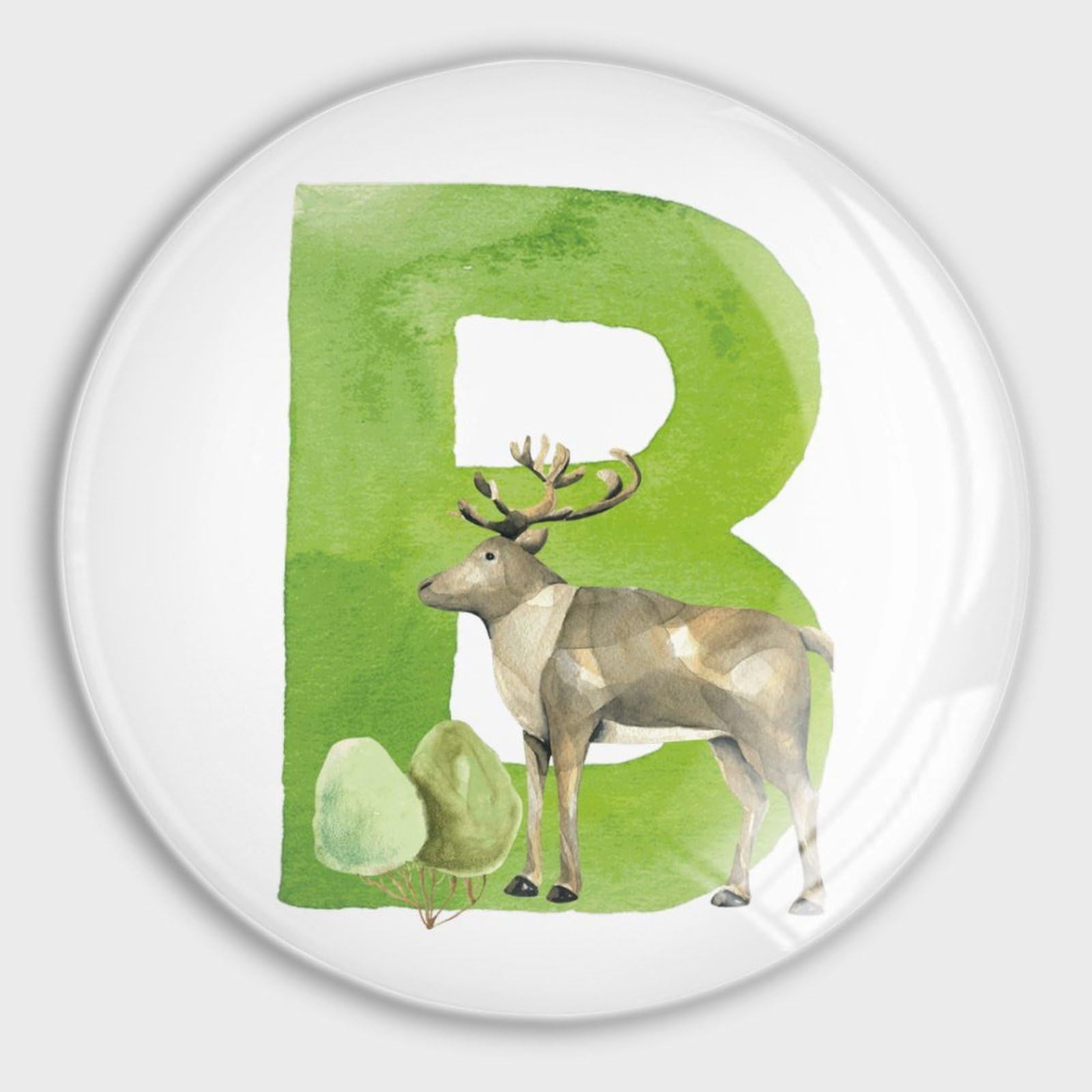 Aimants ronds en verre lettre B motif cerf, idée cadeau déco pour tableau