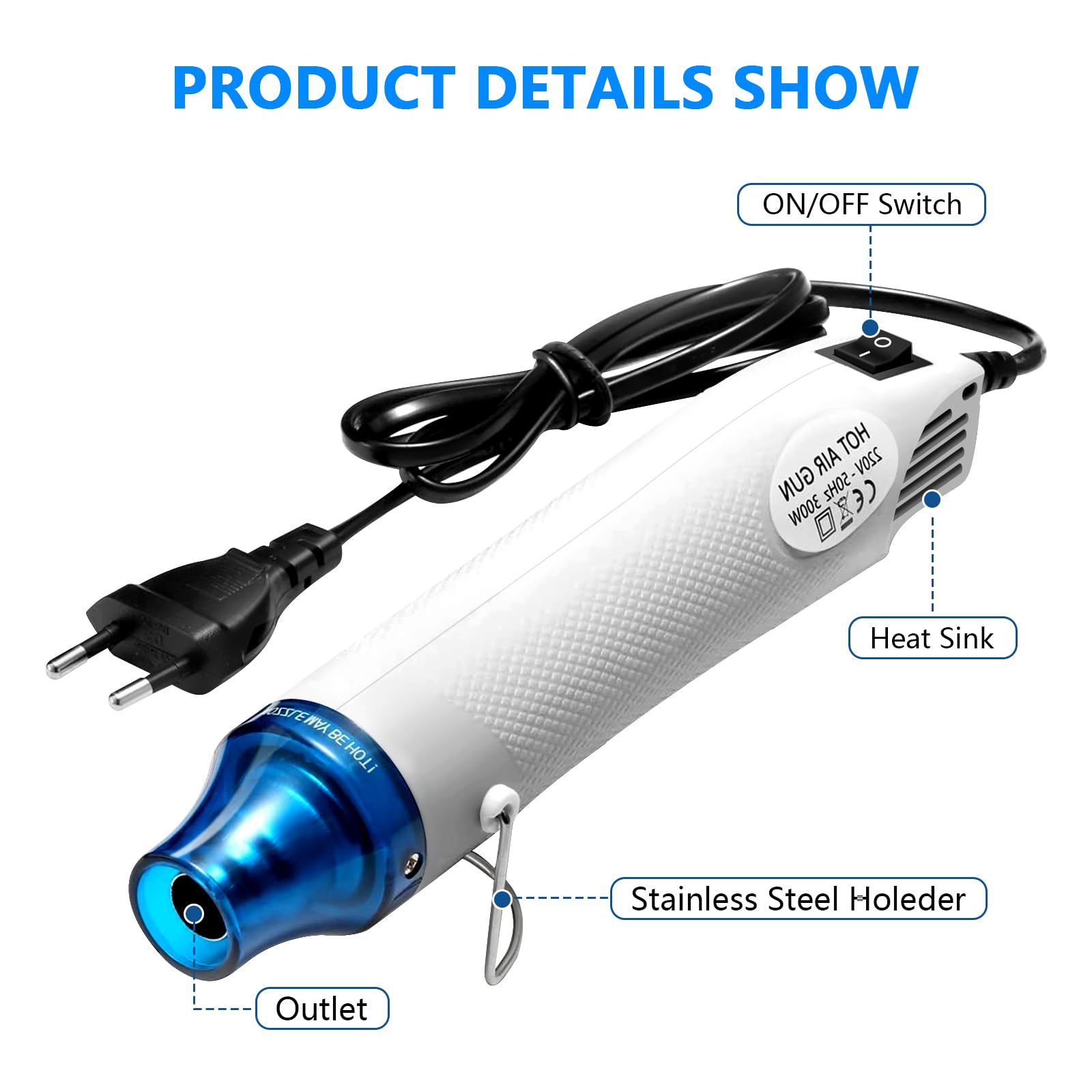 Pistola Termica, Pistola Aria Calda, Pistola Termica Professionale, 220V 300W Pistola Termica Elettrica Portatile Calda Heat Gun per Goffratura Artigianale, Tubi Termorestringenti, Creare Candele