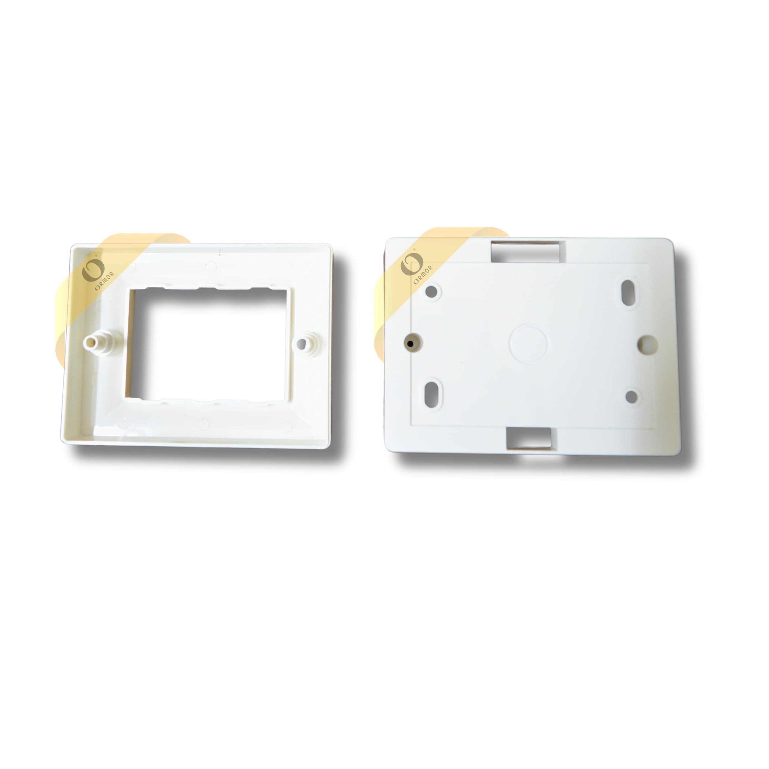 ORMOR Modular Surface Mount Gang Box (3 Module-White) Silver Line Glossy Premium Polycarbonate Box for Universal Standard Modular Electrical Switches 3
