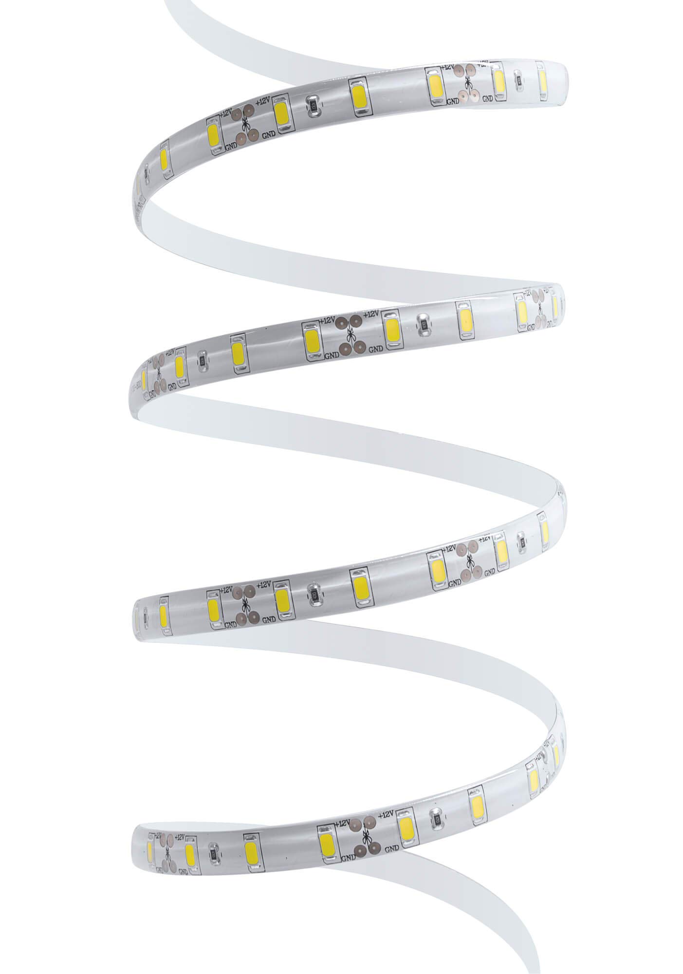 Tira de luces LED de alta potencia (5 m, 60 ledes SMD 5630, 1800 lm/m, IP65, 12 V), incluye controlador, mando a distancia y fuente de alimentación.
