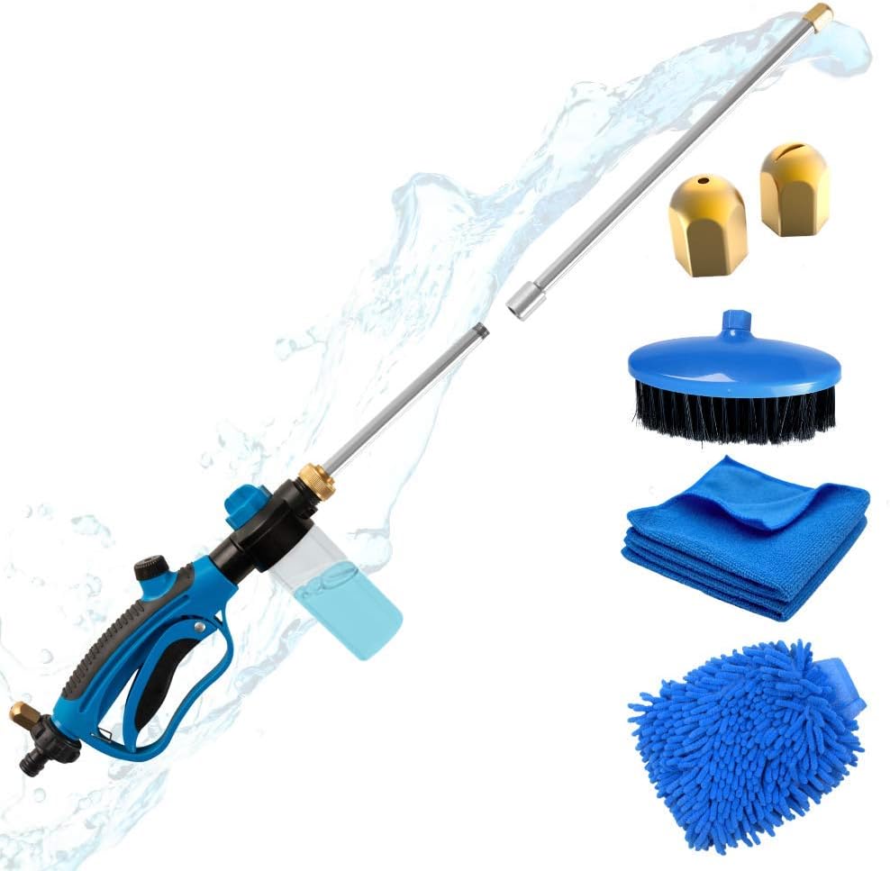 Hydro Jet Hose Pressure Washer Wand for Garden Hose- Portable Pressure Water Gun, Car Wash Sprayer with Soap Dispenser, Power Wash Nozzle Hose Attachment with Car Wash Brush