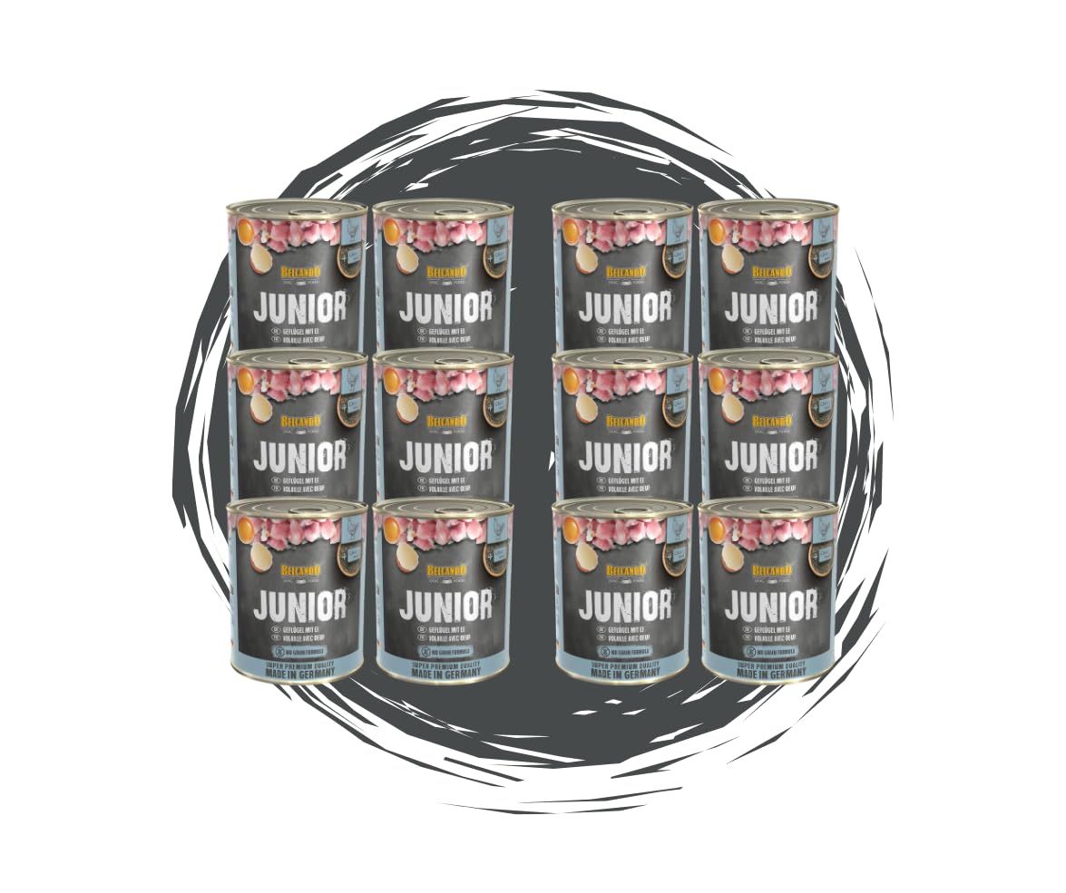 Belcando Junior Geflügel mit Ei 2x6x800g – Nassfutter für Welpen & Junghunde, hochwertiges Aufzuchtfutter mit Geflügel, schonend gegart - Hundefutter Bundle/Sparpaket - Made in Germany