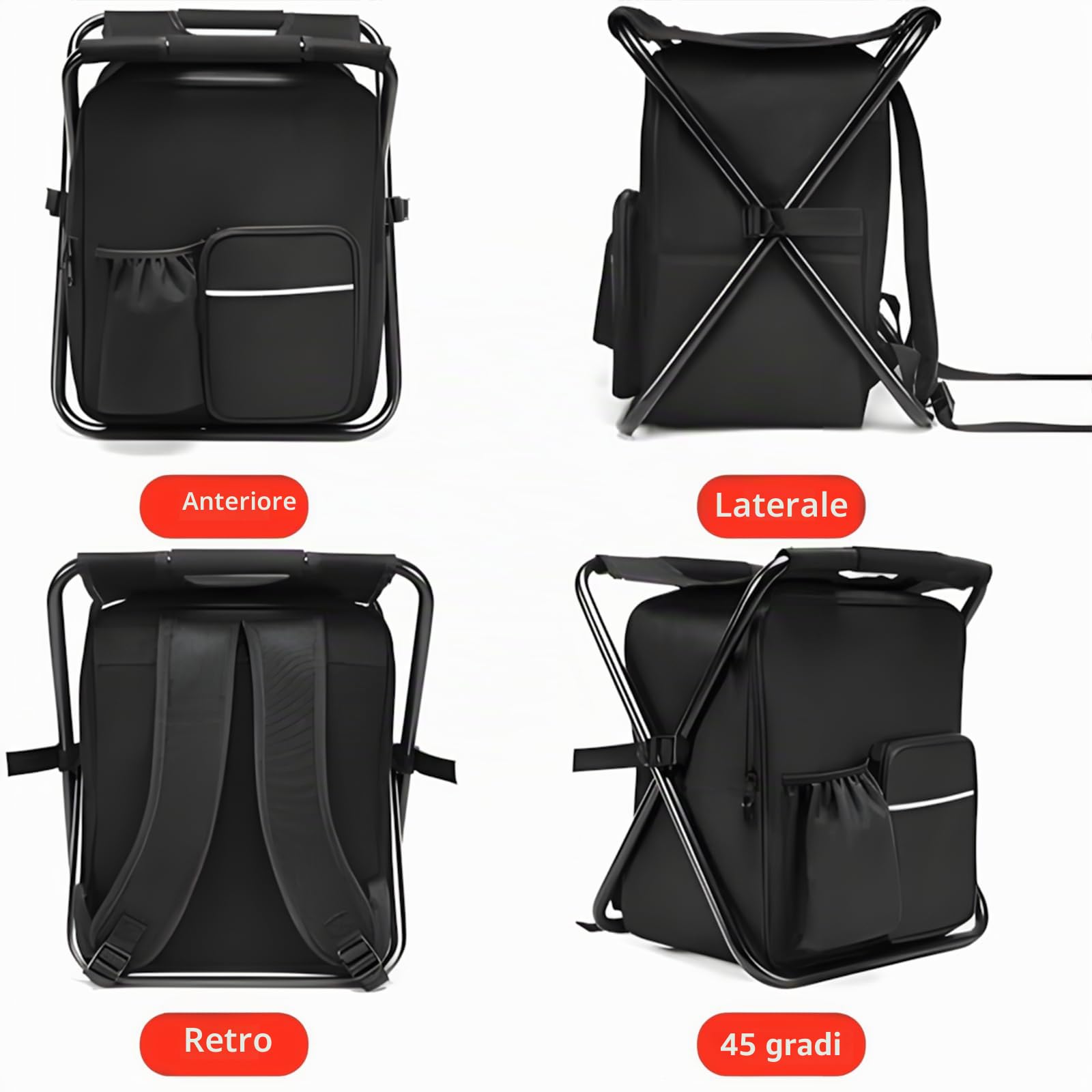 Sedia Zaino Portatile con Borsa Termica in Tessuto, Pieghevole, Trasportabile, Leggera, Tessuto Oxford in PVC 600D, Borsa da Trekking per Attività Escursionistiche All'aperto (52 x 36 x 5 cm)