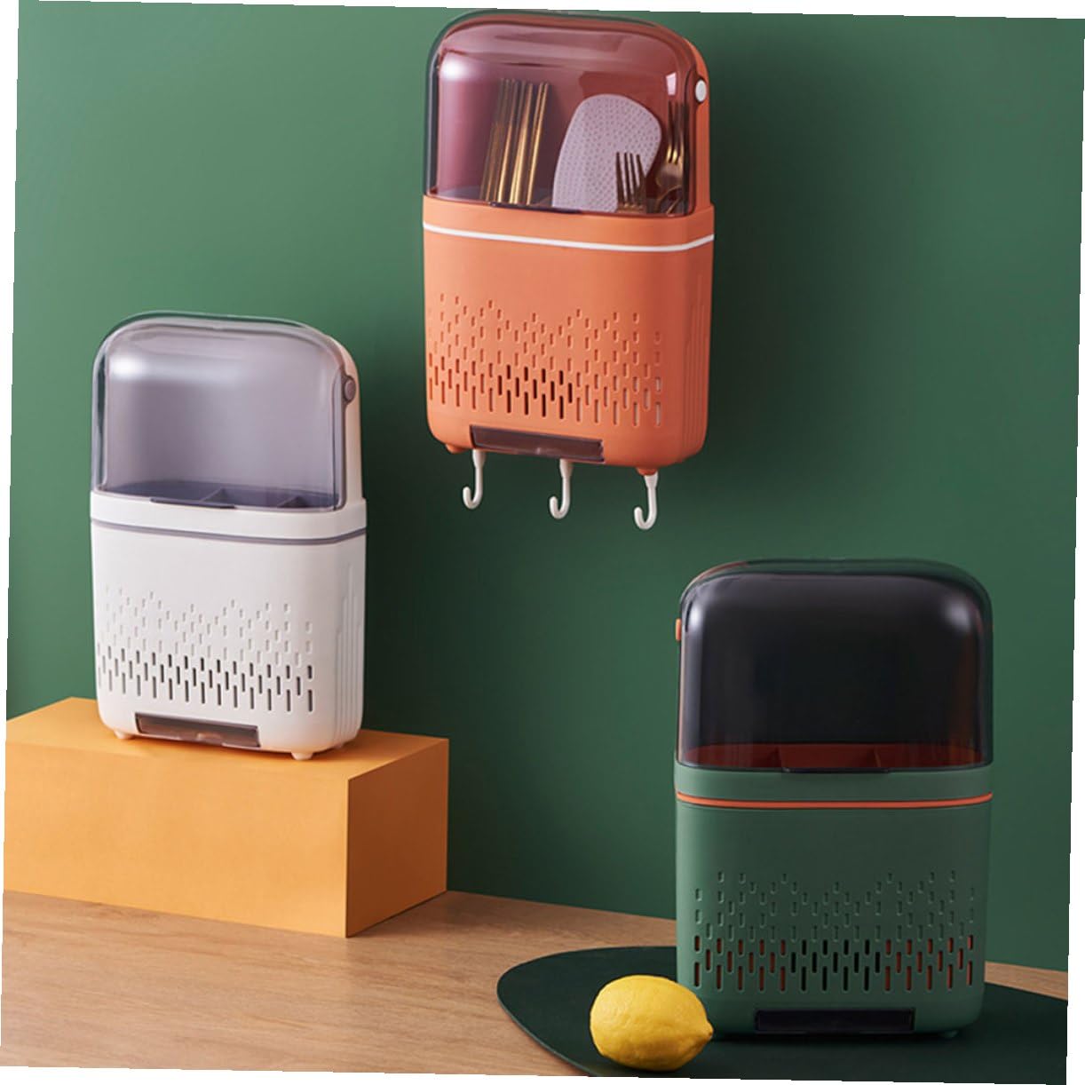 OUNONA Support Mural Blanc pour Ustensiles Cuisine Drainage et Gain de Place, Porte-baguettes en Pp et Pet pour Organisation Pratique Cuisine