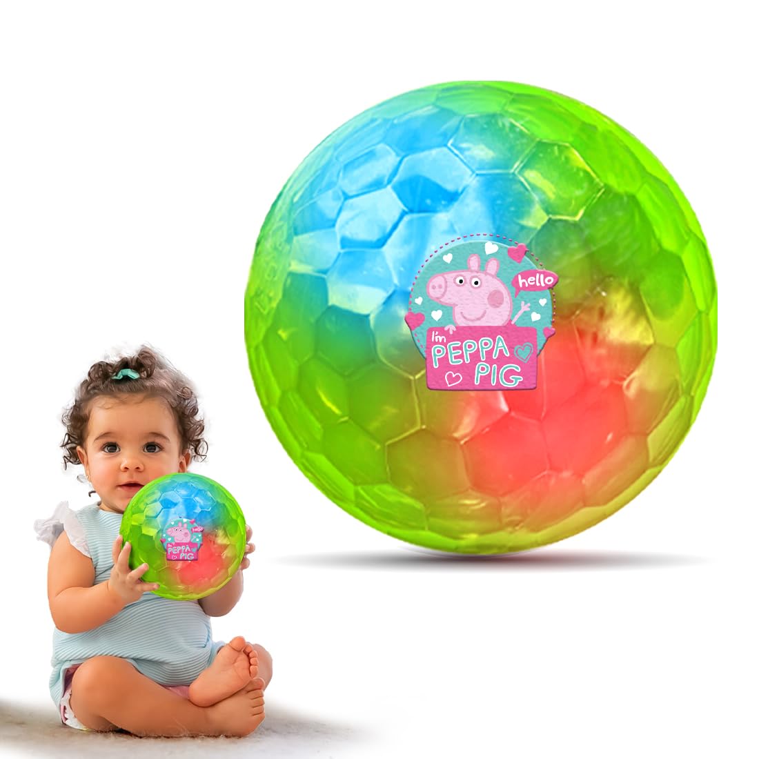 Wembley Peppa Pig 6 Inch Diamond Cut LED Flashing Jumbo Ball for Kids – Multicolor Light Ball with 5-Color Printed Design, Window Box Pack-image-45