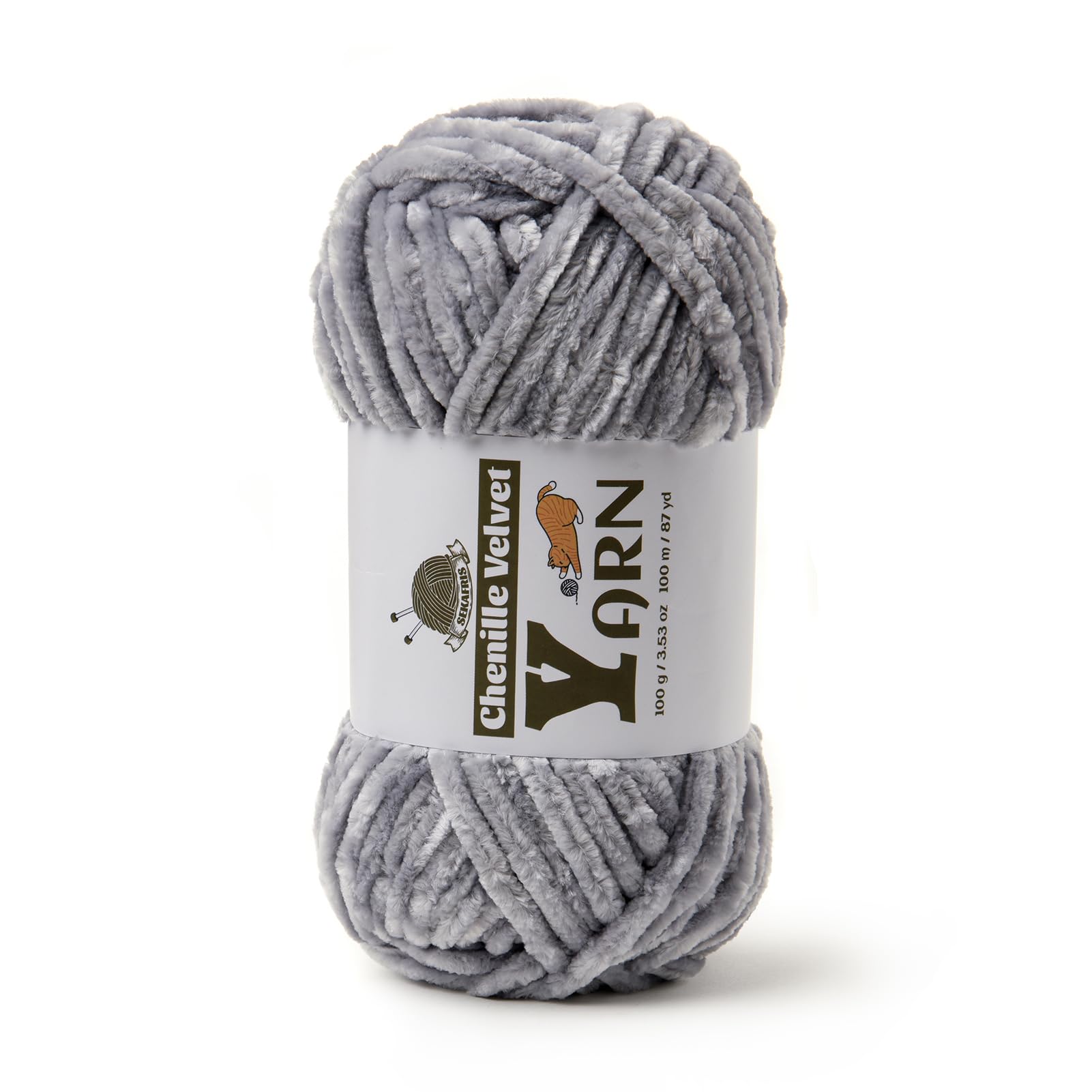 Chenille Crochet Light Gray Yarn 1 Pack
