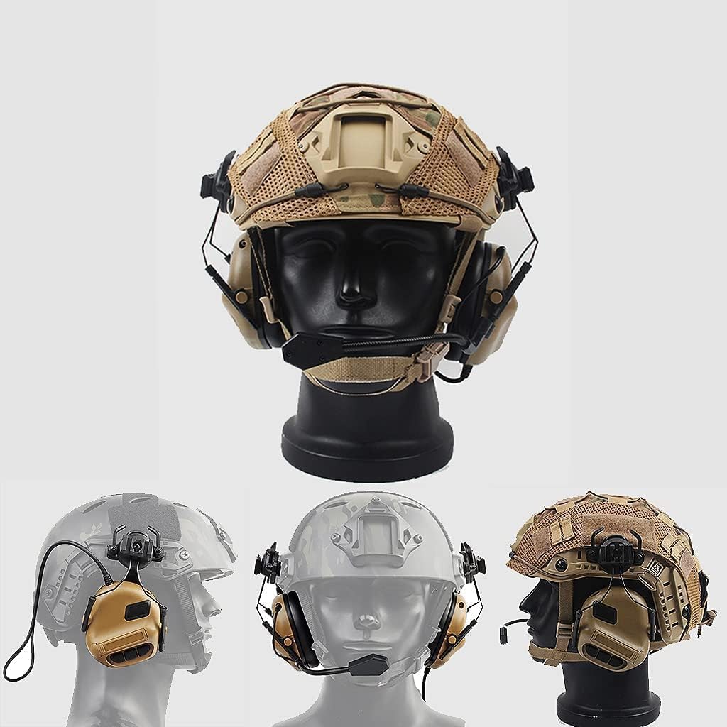 Tactical Fast Helmet Set with Airsoft Helmet Cover and Tactical Headset Adjustable Outdoor Paintball Hunting Gear for BB CS Game Gear A