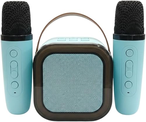 Universal Portable Mini Karaoke Machine for Kids and Adults – K12 Wireless Bluetooth Speaker with RGB Colorful LED Lights and 2 Dual Wireless Microphones, Blue