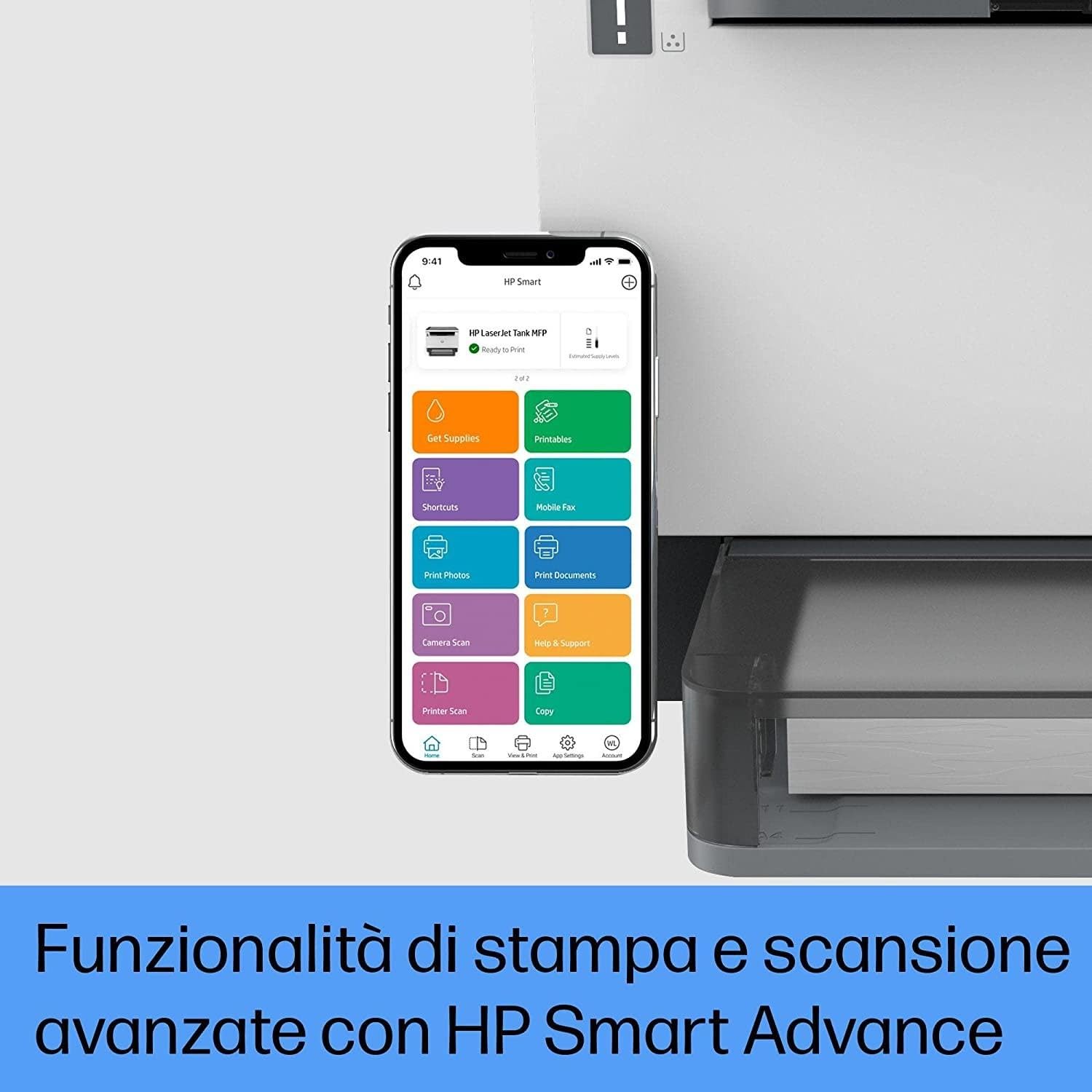 HP Laser Tank 1604w 381L0A Stampante Monocromatica Multifunzione Serbatoio Toner Ricarica Rapida Stampa F/R Manuale 22 ppm 5000 Pagine Scansione A4 Wi-Fi USB Bianca