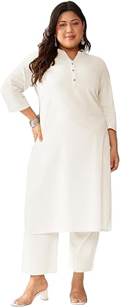 Janasya Indian Women's Pure Cotton Straight Office Wear Kurta for Women