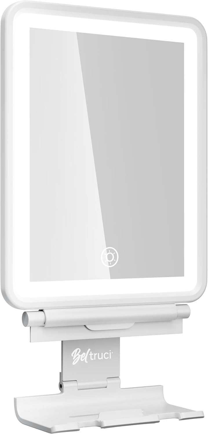 Vanity Mirror with Lights | Fogless Shower Mirror | 3 Light Lightweight Shaving Mirror with A Squeegee | Rust-Proof LED Wall Mirror | Storage Shelf for Bathroom Accessories (White)