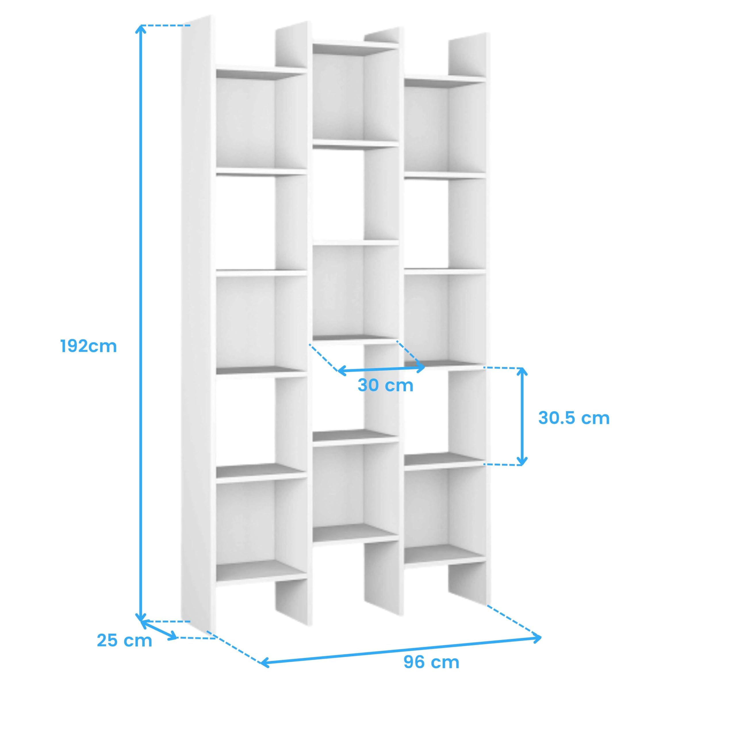 Habitdesign Estantería Librería, Estanteria Despacho, Comedor o Salon, Modelo Italian, Acabado en Blanco Artik, Medidas: 192 cm (Alto) x 96 cm (Ancho) x 25 cm (Fondo)