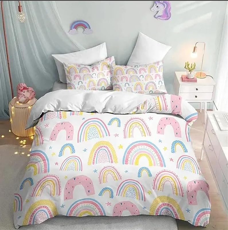 Housse de couette 220x240 arc-en-ciel zippée avec taies d'oreiller 65x65