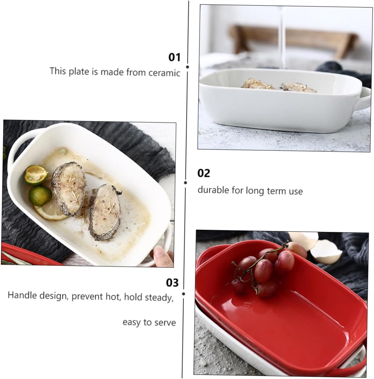 2Pcs Heat Resistant Baking Tray Ceramic Gratin Dish for Oven Use for Cheesecakes and Casseroles Baking Lovers