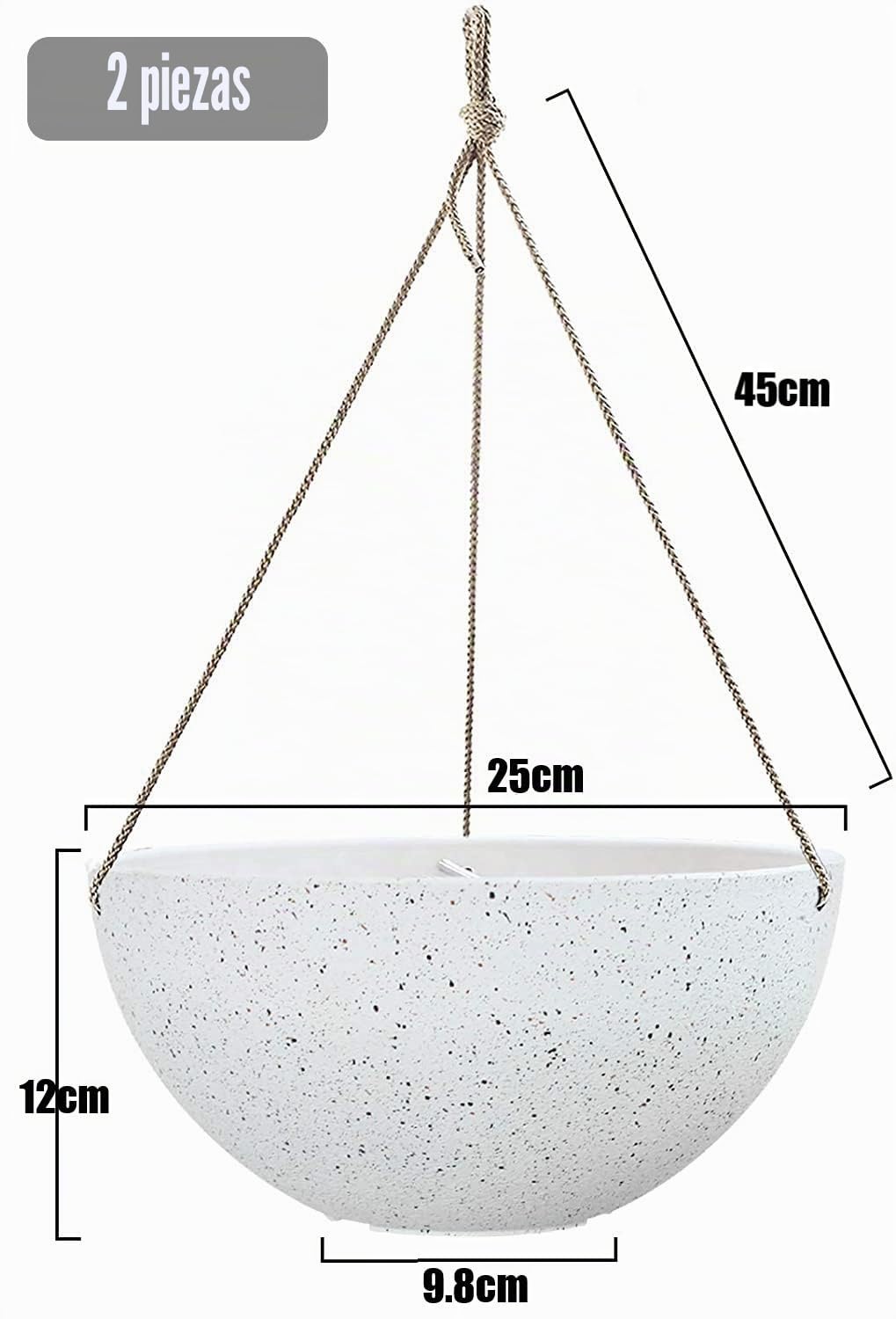 LATERN 2 Piezas Macetas Colgantes, 25cm Blanco Moteado Macetas Colgantes con Orificios de Drenaje y Tapones, Jardineras Colgantes para La Decoración del Jardín del Hogar Boho