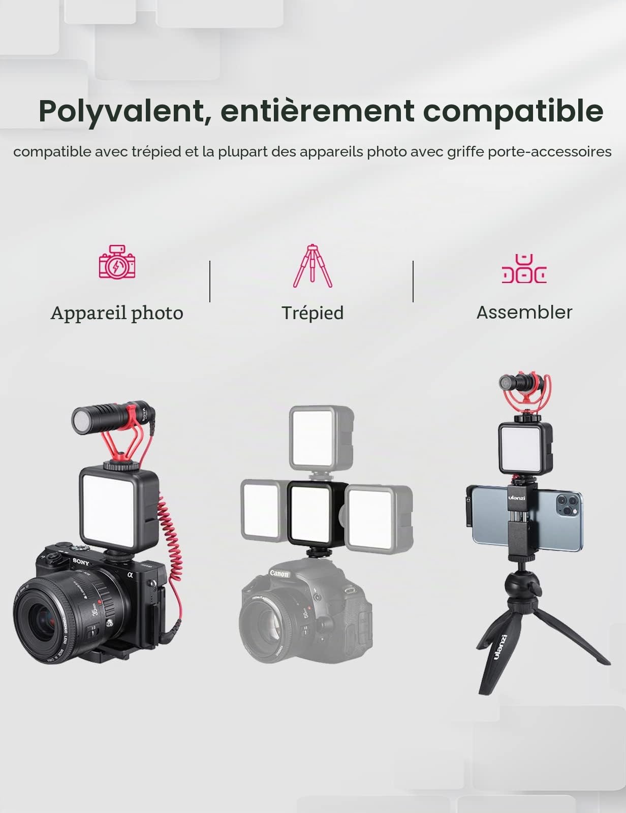 Lumiere Photo, ULANZI VL49 LED Photo RGB avec Batterie Intégrée Charge, RGB Full Color Mode, éclairage Lampe Vidéo Portable 2500K-9500K Couleur Température Réglable pour la Photographie (VL49)