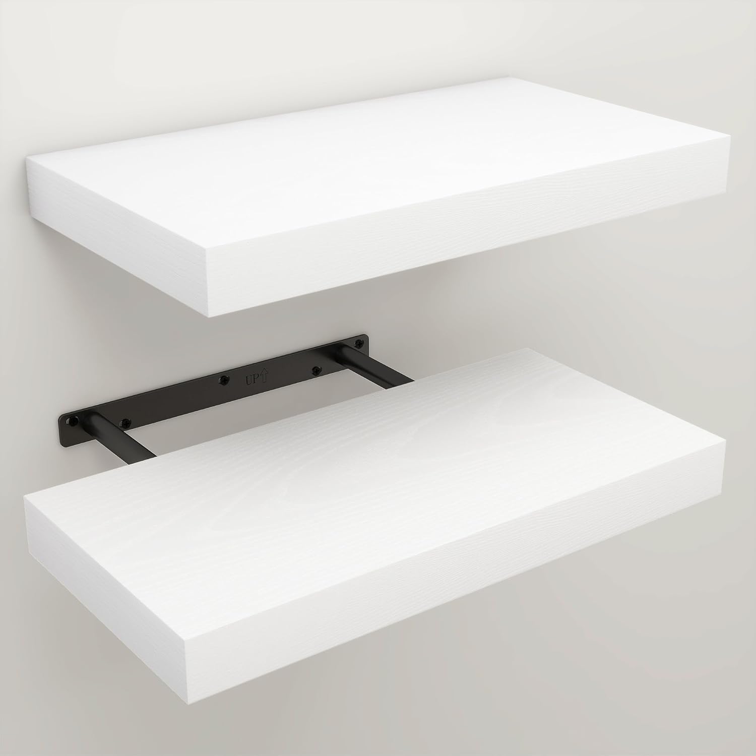 Floating Shelves for Wall, 7.9" Deep Wall Mounted Wood Shelves for Bathroom, Bedroom, Living Room, Kitchen, Hanging Shelf for Books/Storage/Room Decor (White, 16")