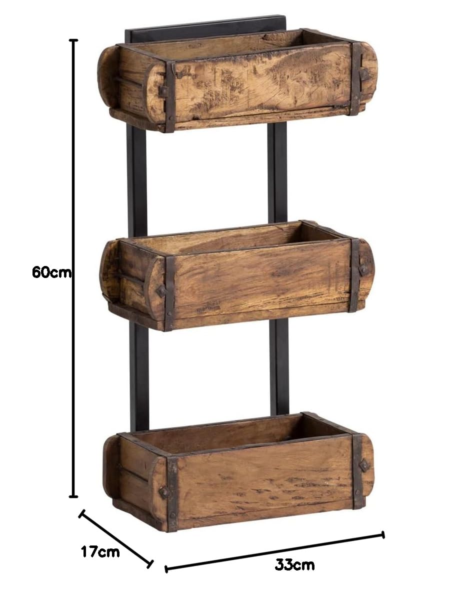 Woodkings® Wandregal Ziegelform 3er Altholz Metall Wandderoration Aufbewahrungsbox Backsteinform rustikal mit Metallbeschlägen Holzbox Wandboard Shabby Geschenkidee Regal Gewürzregal